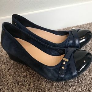 Cole Haan Navy Blue Wedge Flats Cross Front Shoes